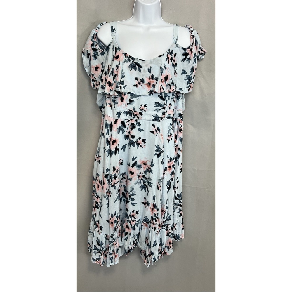 Floral Off-Shoulder Summer Dress in Light Blue and Pink